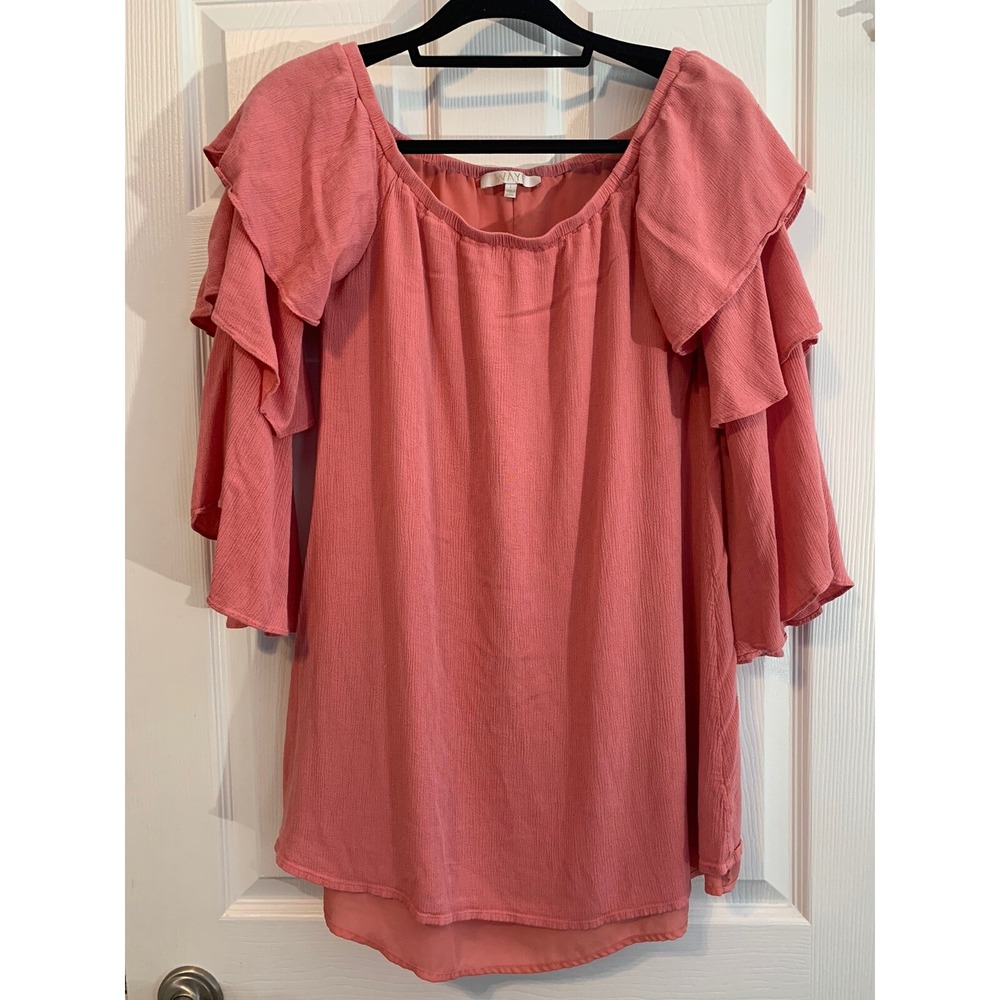 WAYF Women's 3/4 Bell Sleeve Blouse Tunic Shirt Size Large Lined Textured Rayon